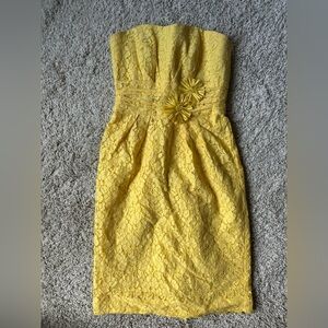 David's Bridal Yellow Sheath Floral Cocktail Dress